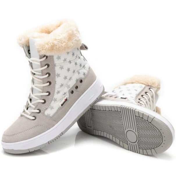Botas de tornozelo femininas estilosas com estrelas J1164 branco 40