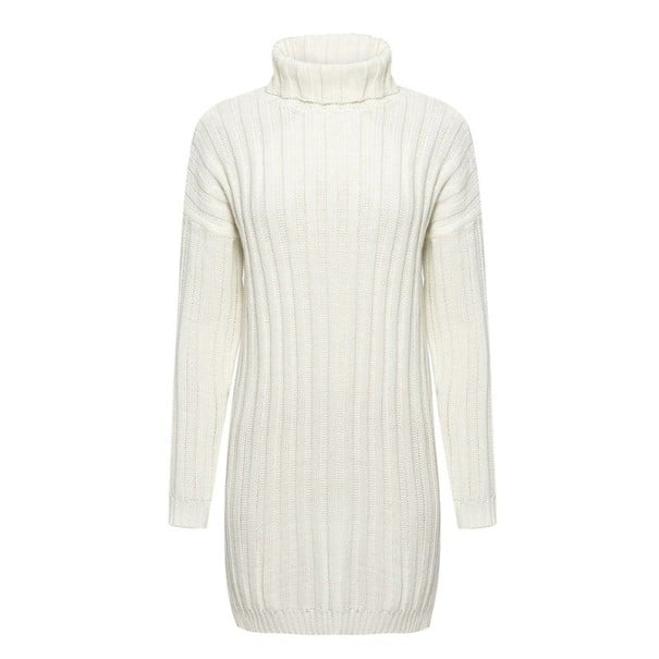 Rochie pulover de dama cu guler tip blana alb M