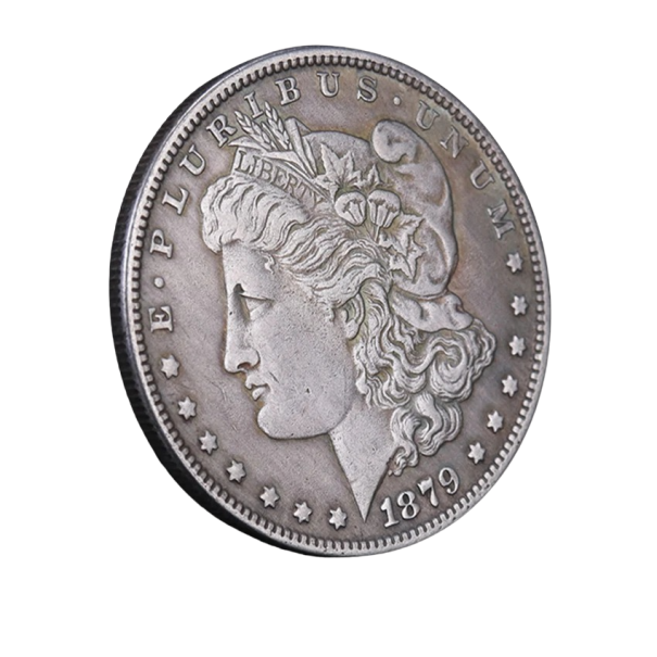 19. Jahrhundert Replik einer 3,8 cm großen US-Dollar-Gedenkmünze von 1878, 1879, versilberte Metallmünze der Vereinigten Staaten von Amerika 1879