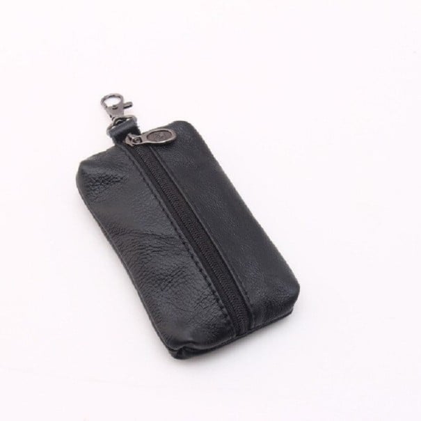 Resefodral för nycklar i äkta läder med dragkedja Metallkarbin Nyckelring inuti Mått 12 x 7,6 x 1,8 cm För fickan och handväskan svart