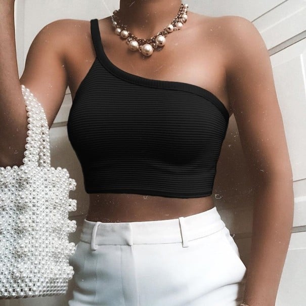 Débardeur femme à une épaule noir XS