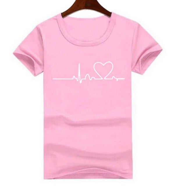 Dam T-shirt - Puls & Hjärta för älskare J831 rosa XL