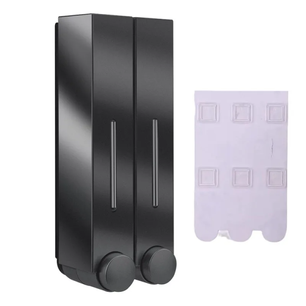 2 buc. dozator de săpun și gel de duș montat pe perete 420 ml Dozator de detergent de baie autoadeziv 10x8x28cm Pompă fără găurire negru