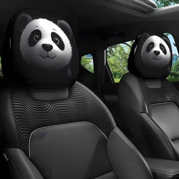 2 bucăți Capac pentru suportul de cap auto 28 x 26 cm Husă din poliester negru cu motiv de panda Decorare interior auto 1
