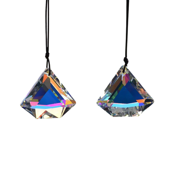 2 bucăți Prisme din cristal pentru suspendare care captează lumina, decor geometric din cristal pentru fereastră și interior, realizare suspendată multicolor