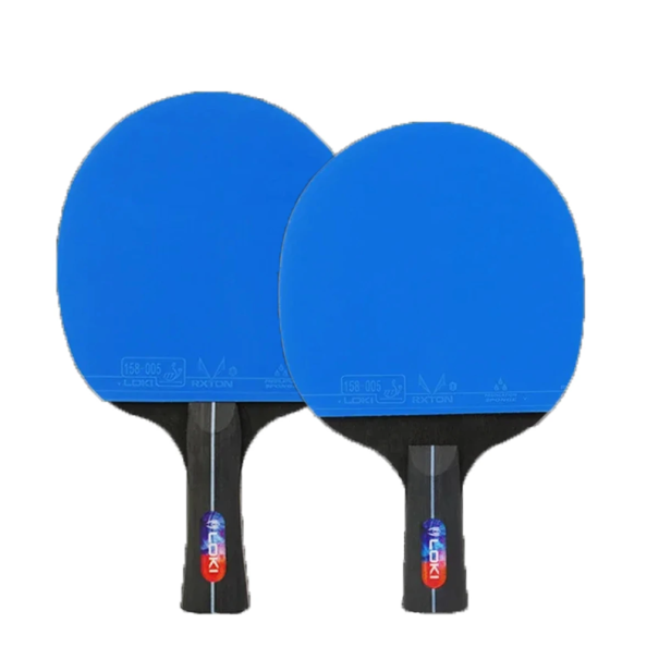 2 bucăți rachetă de tenis de masă cu mânere scurt și lung, 5 straturi de lemn, strat de cauciuc albastru și spumă pentru joc recreativ 1