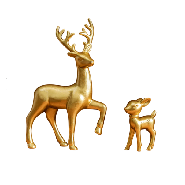 2 db Karácsonyi dekoráció őz 9 x 15 cm és őzike 6 x 4 cm Figura téli dísz a lakásba Elegáns szett a Karácsonyi belső dekorációhoz arany