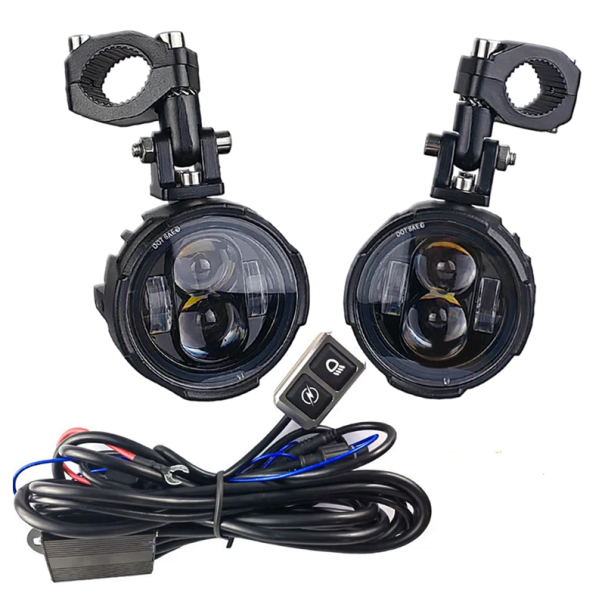 2 db-os motorkerékpár LED-es lámpakészlet, 100 W-os, fehér és sárga, kiegészítő távolsági fényszórókkal, kapcsolóval és segédlámpákkal 1
