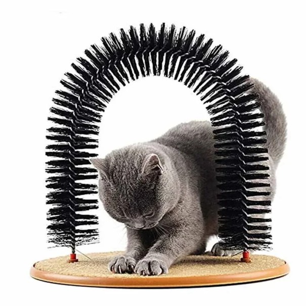 2 em 1 arranhador e escova de massagem para gatos Brinquedo com escova Diâmetro 36 cm Altura 34 cm Arco de massagem para gatos 1