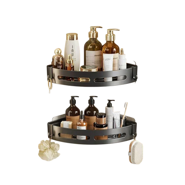 2 étagères d'angle pour salle de bain 30,5x22x4,5 cm Étagères adhésives Sans perçage Capacité de charge 15 kg 1