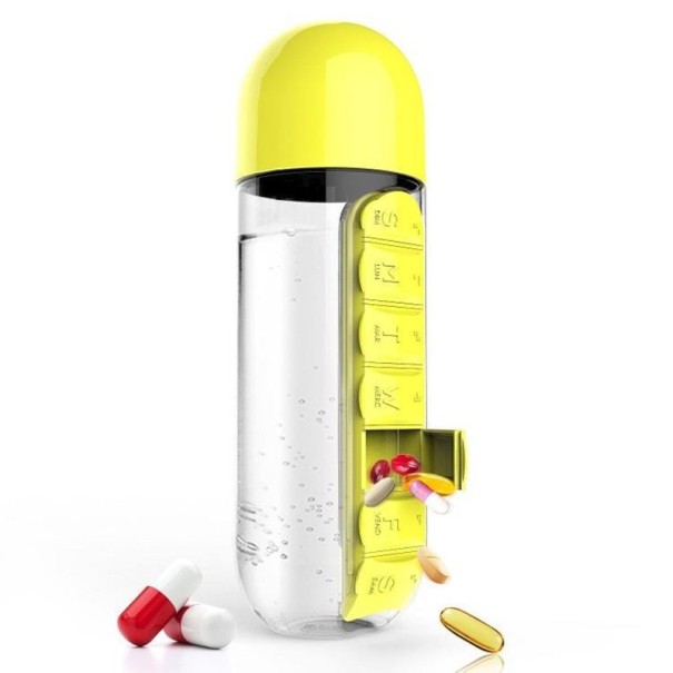 2-in-1 Drinking Bottle and Pill Dispenser yellow