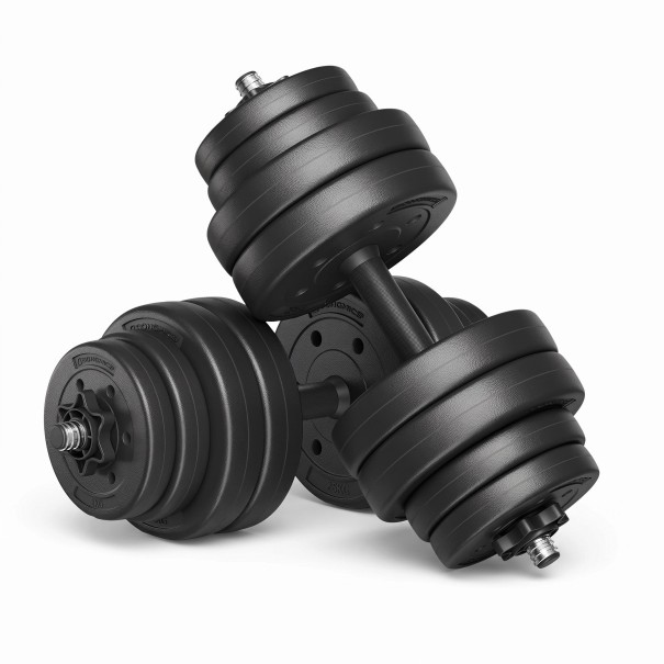 2-in-1 Halterset 30 kg verstelbaar met twee dumbbells en een grote halter met verbindingsbuis en gewichten zwart voor de thuisgym 1