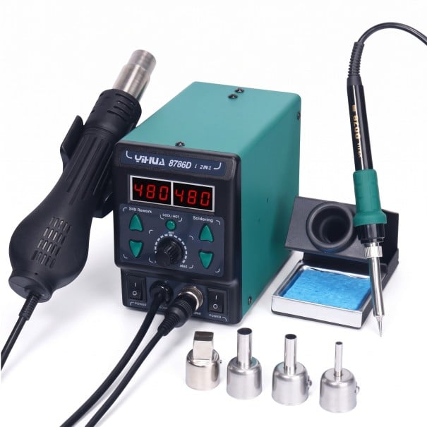2 in 1 Hot Air Soldering Station with Soldering Iron and 4 Nozzles with Digital Displays in Green for BGA and SMD Phone Repairs 1