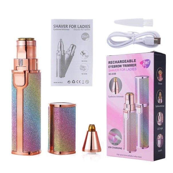 2-in-1 oplaadbare elektrische scheerapparaat, multifunctionele trimmer, 2 verwisselbare koppen, afwasbare epilator, USB-oplaadbaar, wenkbrauwtrimmen en ontharing multicolor