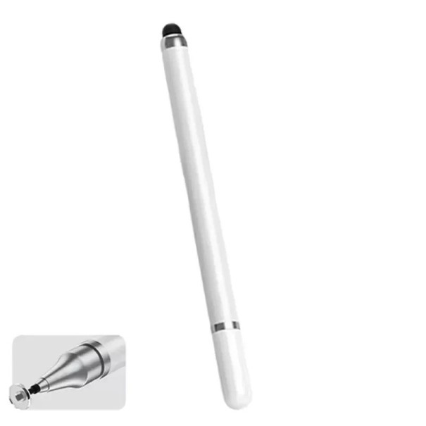 2-in-1 touch pen for tablets and smartphones, universal stylus 15.5 cm, silicone and touch tip, compatible with iOS and Android white