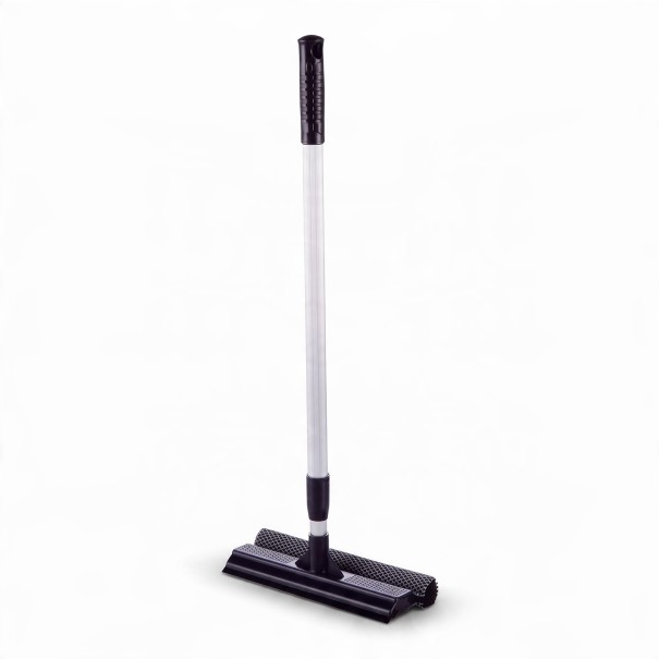 2-in-1 Window Cleaning Brush with Sponge and Rubber Squeegee Telescopic Handle Window Squeegee Tiles and Floors black