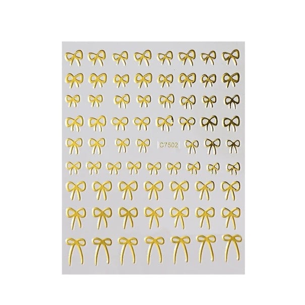 2 ks samolepky na nehty 3D mini mašle krajková stuha samolepicí nail art dekorace manikúra příslušenství Y2K styl univerzální použití zlatá