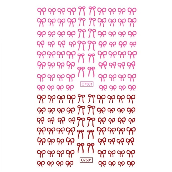 2 ks samolepky na nehty 3D růžové a červené mini mašle krajková stuha samolepicí nail art dekorace manikúra příslušenství Y2K styl 1