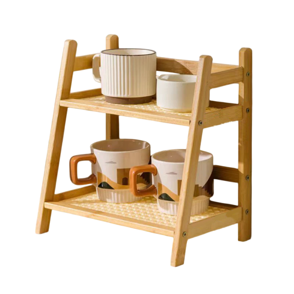 2-laagse bureauplank 26,5 x 18 x 28,5 cm Bamboeconstructie met ABS-platen Bureau-organizer Opslagrek voor kantoor lichtbruin