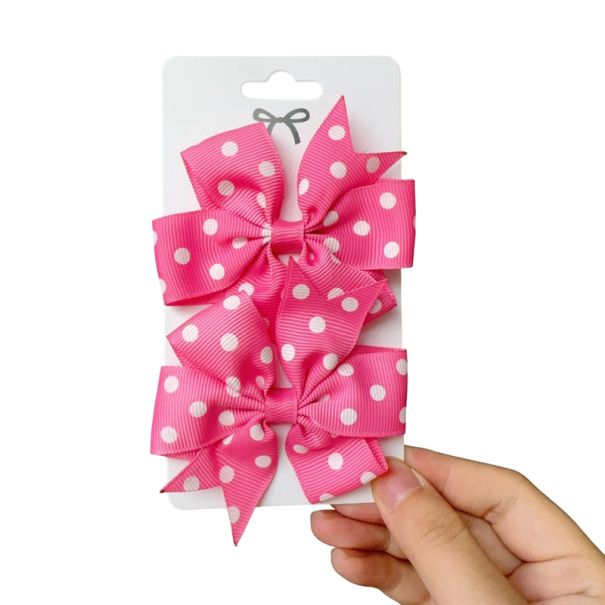 2 Pack Hair Clips Bow with Dots Cute Children's Clips Stylish Hair Accessories Colourful Clips for Girls Fashion Hair Accessories pink