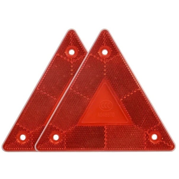 2 Pack of Triangular Warning Reflective Strips 15x13 cm Red Safety Markers Made of ABS for Trailers, Caravans, and Lorries 1