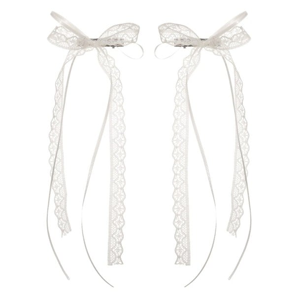 2 pcs Barrette à cheveux Nœuds en dentelle Blanches 8 x 25 cm Accessoires capillaires élégants Décorations romantiques pour les cheveux Nœuds stylés 1