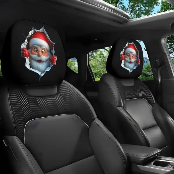 2 pcs Black Headrest Cover for Car Santa 28 x 26 cm Polyester Interior Decoration 1