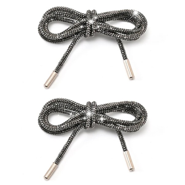 2 pcs de atacadores luxuosos brilhantes de nylon com strass Acessório de moda estiloso Atacadores brilhantes Ténis Botas de tornozelo Calçado preto