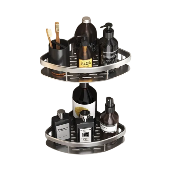 2 pcs Prateleiras de canto para casa de banho 29x22x5,5 cm Alumínio inoxidável Organizador de chuveiro autocolante Sem perfuração Suporte para cosméticos e acessórios prateado