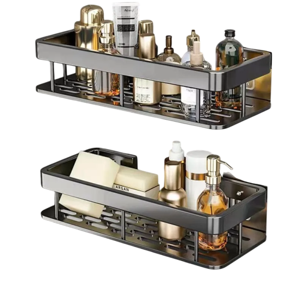 2 pezzi di mensole da bagno rettangolari 30x13 cm Organizer da parete in acciaio inox Senza foratura Mensole adesive per cosmetici nero