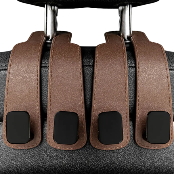 2 pezzi Ganci per poggiatesta auto 15,8 x 8,2 cm Appendini per borse e zaini Organizzatore per sedile Supporto a clip Accessori per interni auto marrone