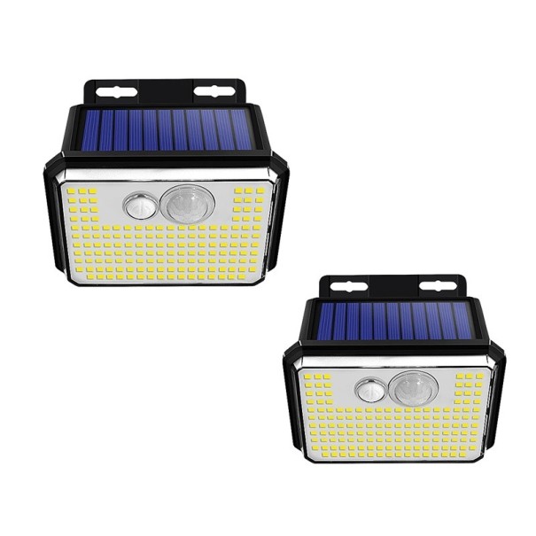 2 pièces de lumières murales solaires avec capteur de mouvement 148 LED Super lumineuses IP67 Étanchéité éclairage de sécurité extérieur jardin maison 1