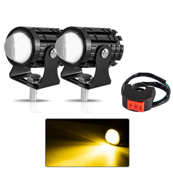 2 pièces de phares LED pour moto 12V 3000 lm Résistants IP67 Étanches Phares supplémentaires avec interrupteur Conduite nocturne blanc chaud