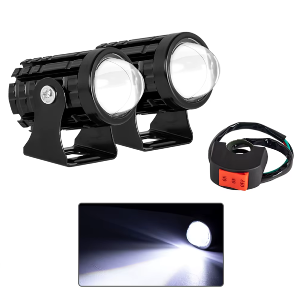 2 pièces de phares LED pour moto 12V 3000 lm Résistants IP67 Étanches Phares supplémentaires avec interrupteur Conduite nocturne Utilisation sur route et hors route blanc froid