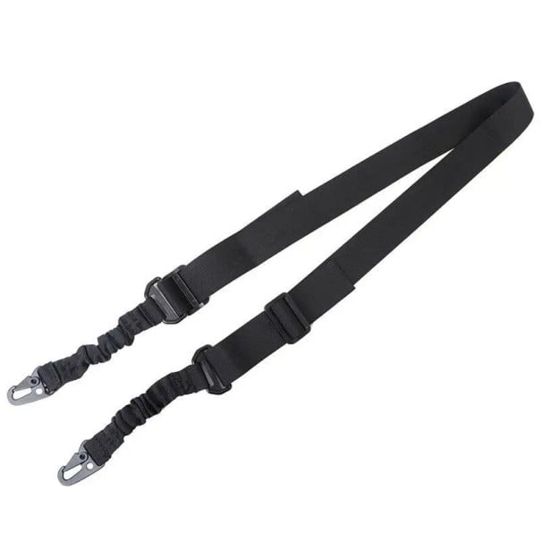 2-punkts riffelrem 135 x 3,8 cm Justerbar taktisk rem med metalspænde Neutrale farver Holdbart materiale Militær brug Jagt sort