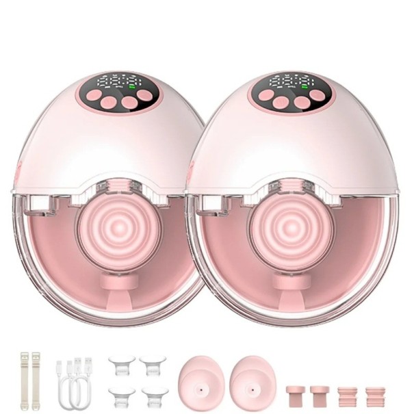 2 st Bärbar elektrisk bröstpump med uppvärmning 45 °C 19 mm 21 mm PP silikon automatisk avstängning 30 min mjölkutsugning rosa