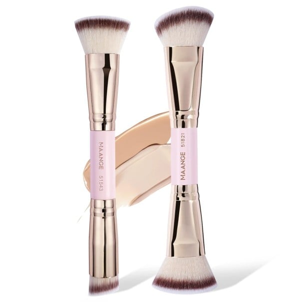 2 stk. dobbeltsidede makeupbørster syntetiske børstehår rosa til påføring og blending af makeup og konturering af ansigtet 1