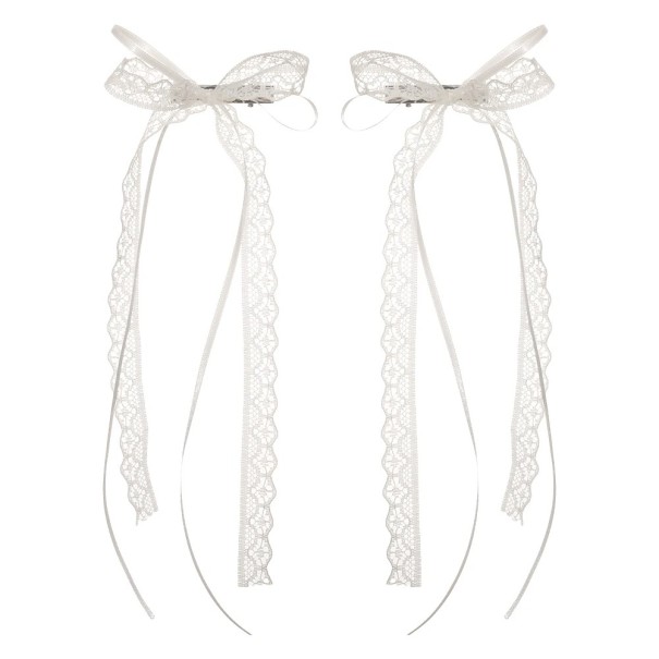 2 stk. hårspænder blondesløjfer hvide 8 x 25 cm elegante hårtilbehør romantiske hårpynt stilfulde hårsløjfer 1