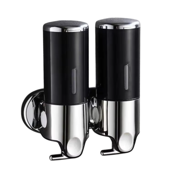 2 stk. vægmonteret sæbe- og shampoodispenser 500 ml til badeværelset. Vandtæt væskepumpe. Skruer og nøgler medfølger. Fugtbestandig. sort