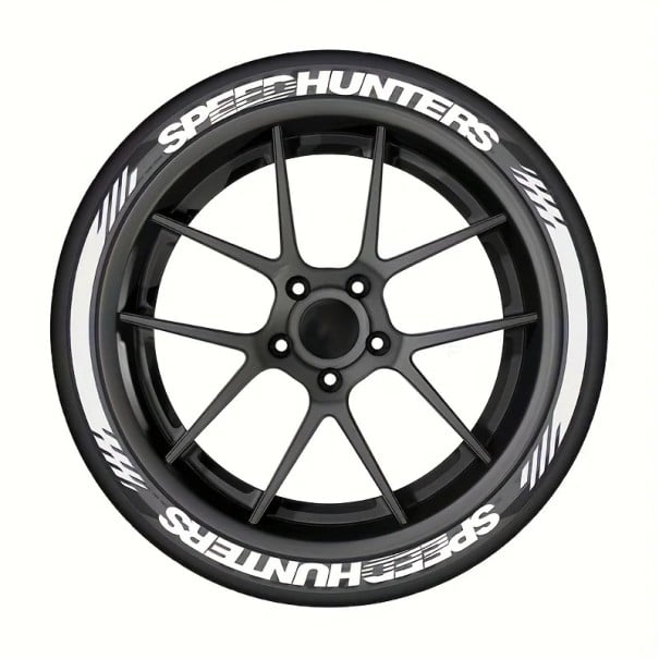 2 Stück Aufkleber für Reifen SPEEDHUNTERS 37,67 x 2,54 cm + 2 Stück Dekorationen für Felgen 35,5 x 1,9 cm Wasserfeste PVC-Aufkleber grau