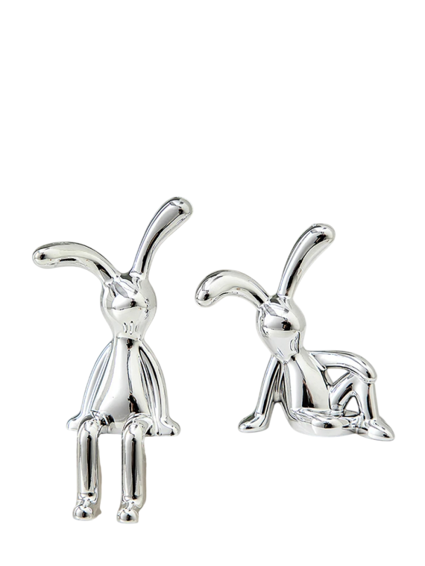 2 Stück Galvanisch beschichtete Figur eines sitzenden Hasen 8,5 x 4,5 x 2 cm und 6 x 4 x 4,2 cm Kunststoff Dekorationsschmuck für Regale Möbel 1