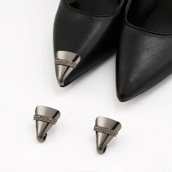 2 Stück Metallspitzen für Pumps mit Strassstreifen 31×20 mm Schutzkappen für Schuhspitzen Metallzubehör für Schuhe grau