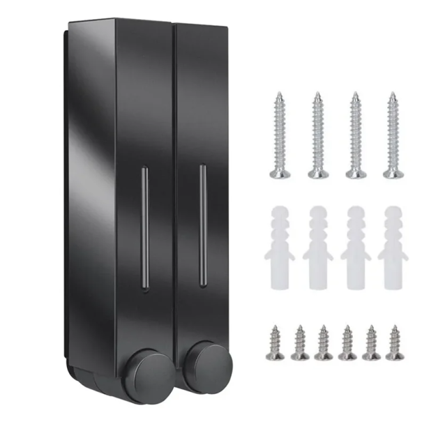2 Stück Seifen- und Duschgelspender zur Wandmontage 420 ml Badezimmer-Waschmittelspender 10×8×28 cm Mit Schrauben und Dübeln im Paket schwarz