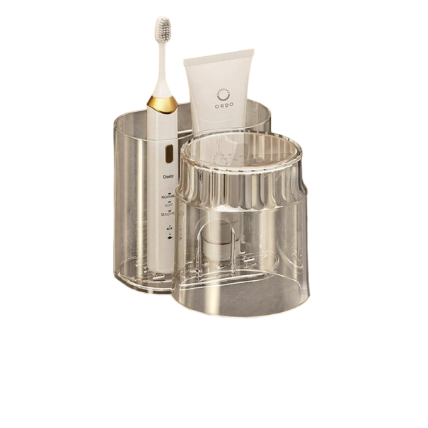 2 Stück Selbstklebender Halter für Zahnbürsten mit Becher 10 x 9,5 cm Tragfähigkeit 5 kg Wandorganizer für das Badezimmer Ohne Bohren Zahnbürstenhalter durchsichtig