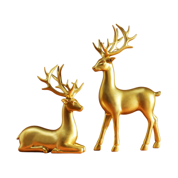 2 Stück Weihnachtsdekoration Rentier 16 x 9 cm und Reh 11 x 9 cm Elegante Figuren Winterdeko für die Wohnung Festliche Dekoration mit natürlichem Motiv golden