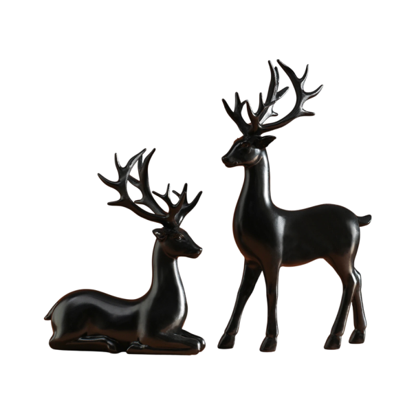 2 Stück Weihnachtsdekoration Rentier 16 x 9 cm und Reh 11 x 9 cm Elegante Figuren Winterdeko für die Wohnung Festliche Dekoration mit natürlichem Motiv schwarz