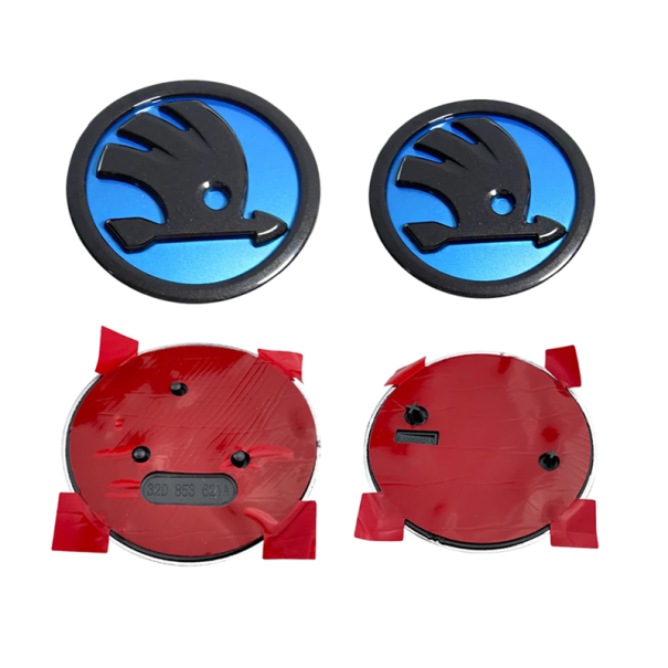 2 stuks 80mm auto embleem sticker voorzijde en achterzijde koffer voor Škoda Octavia 2 3 A5 A7 Kodiaq Fabia Rapid 3 Karoq Superb VRS verschillende kleuren blauw