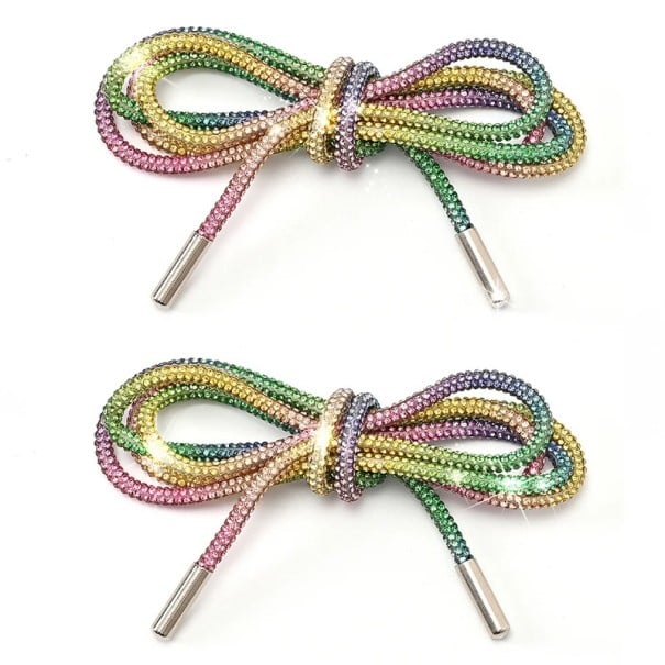 2 stuks luxe glitter schoenveters nylon strass schoenveters stijlvolle mode accessoire glanzende schoenveters sneakers enkellaarsjes regenboogkleur