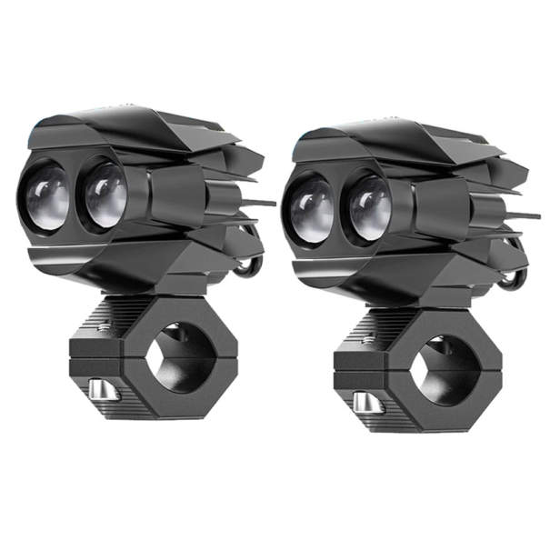 2 unidades de farol LED para motocicleta 25 W Luz pontual Branca quente e fria IP67 9–85 V DC Lentes duplas 2 tipos de suportes Luzes para moto 1