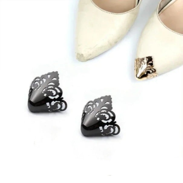 2 unidades de puntas metálicas para zapatos de tacón con borde decorativo cubierta ornamental de la punta del zapato 28×38 mm accesorio gris